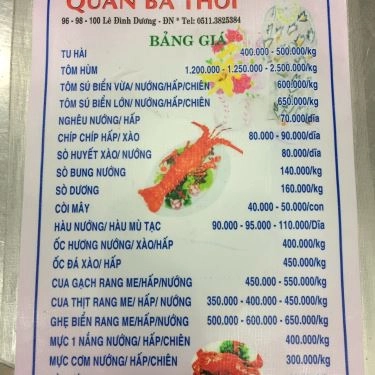 Thực đơn- Quán Ăn Hải Sản Bà Thôi - Lê Đình Dương