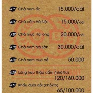 Thực đơn- Nhà Hàng Hải Sản Bảo Chi - Nguyễn Hữu Huân