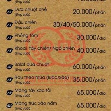 Thực đơn- Nhà Hàng Hải Sản Bảo Chi - Nguyễn Hữu Huân