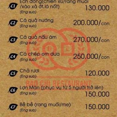 Thực đơn- Nhà Hàng Hải Sản Bảo Chi - Nguyễn Hữu Huân