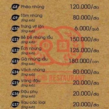 Thực đơn- Nhà Hàng Hải Sản Bảo Chi - Nguyễn Hữu Huân