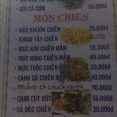 Thực đơn- Quán Ăn Hải Sản Lành Biển