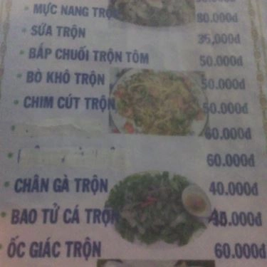 Thực đơn- Quán Ăn Hải Sản Lành Biển