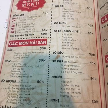 Thực đơn- Quán Ăn Hải Sản N Châu