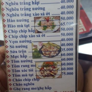 Thực đơn- Quán Ăn Hải Sản Nghêu