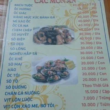 Thực đơn- Quán Ăn Hải Sản Phan Thiết - Nguyễn Thiện Thuật