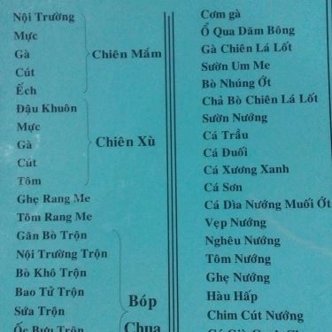 Thực đơn- Quán Ăn Quán Thanh - Hải Sản Tươi Sống