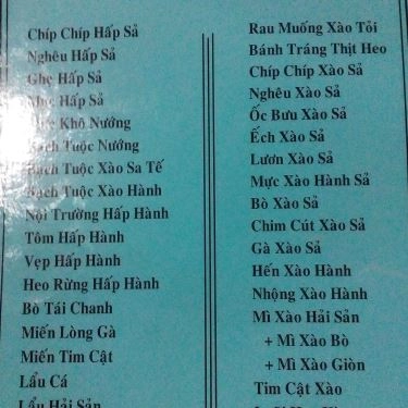 Thực đơn- Quán Ăn Quán Thanh - Hải Sản Tươi Sống