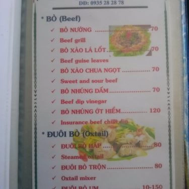 Thực đơn- Quán Ăn Hai Zồ - Nhậu Bình Dân