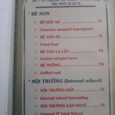 Thực đơn- Quán Ăn Hai Zồ - Nhậu Bình Dân