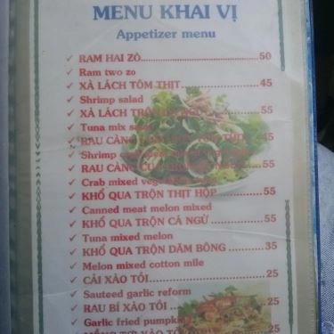Thực đơn- Quán Ăn Hai Zồ - Nhậu Bình Dân