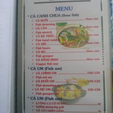 Thực đơn- Quán Ăn Hai Zồ - Nhậu Bình Dân