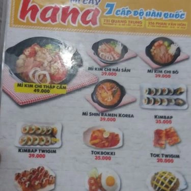 Thực đơn- Quán Ăn Hana - Mì Cay 7 Cấp Độ Hàn Quốc - Quang Trung