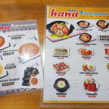 Thực đơn- Quán Ăn Hana - Mì Cay 7 Cấp Độ Hàn Quốc - Quang Trung