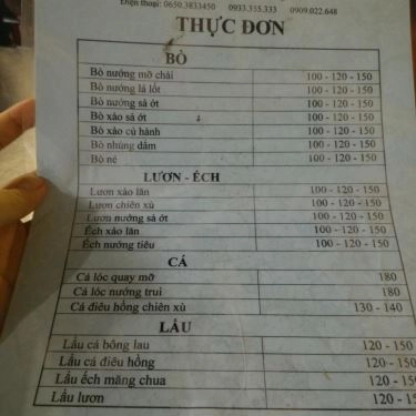 Thực đơn- Quán Ăn Hàng Dừa - Bò Nướng, Cá Lóc Nướng