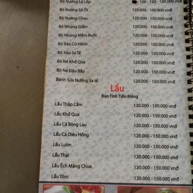 Thực đơn- Quán Ăn Hàng Dừa - Bò Nướng, Cá Lóc Nướng