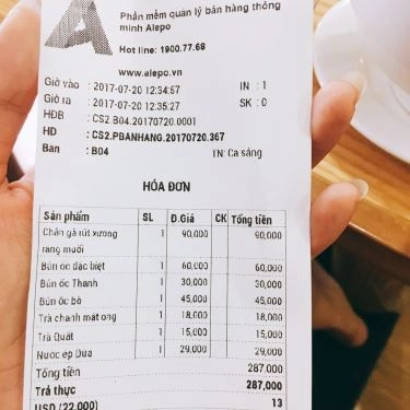 Thực đơn- Quán Ăn Tus Chef - Bún Ốc Sạch & More