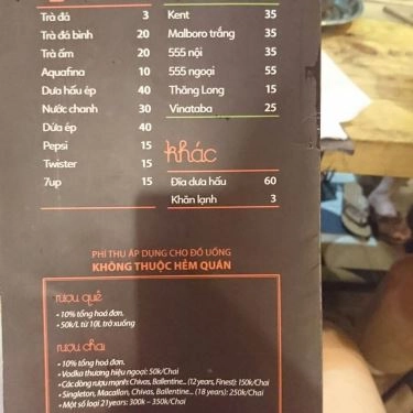 Thực đơn- Quán Ăn Hẻm Quán - Ẩm Thực Đường Phố Sài Gòn