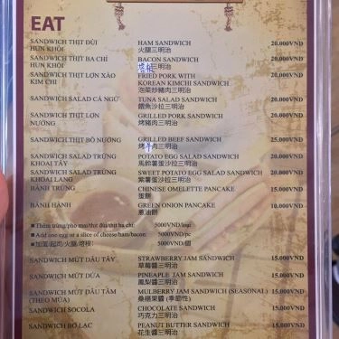 Thực đơn- Quán Ăn Hi Sandwich