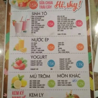 Thực đơn- Quán Ăn Hi, Sky Quán - Đặng Tất