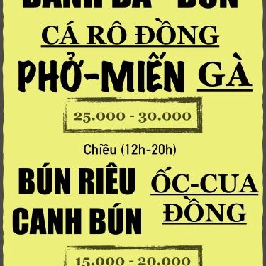 Thực đơn- Quán Ăn Hiền Vương Quán - Bánh Đa, Phở & Miến Gà
