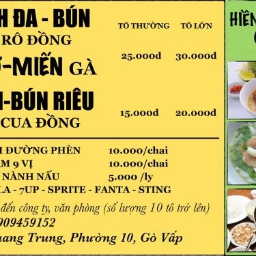 Thực đơn- Quán Ăn Hiền Vương Quán - Bánh Đa, Phở & Miến Gà