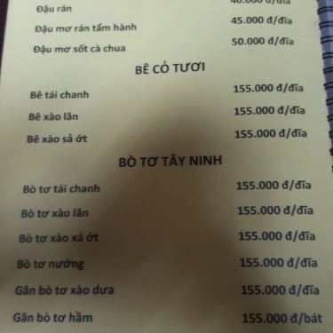 Thực đơn- Nhà Hàng Hiếu Béo - Nguyễn Tuân