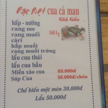 Thực đơn- Quán Ăn Hiếu - Chuyên Các Món Cua