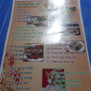 Thực đơn- Quán Ăn Hiệu Vịt - Đường Láng