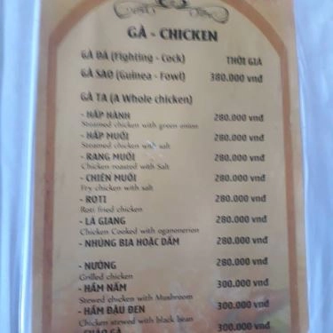 Thực đơn- Quán Ăn Hồ Trên Núi - Đặc Sản Sơn Trà