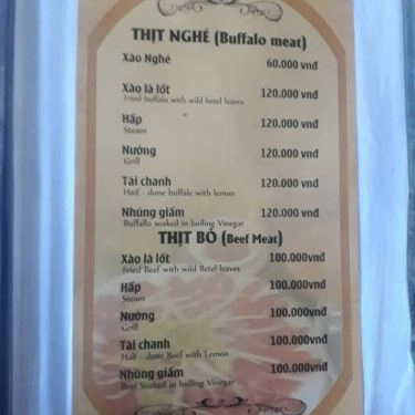 Thực đơn- Quán Ăn Hồ Trên Núi - Đặc Sản Sơn Trà