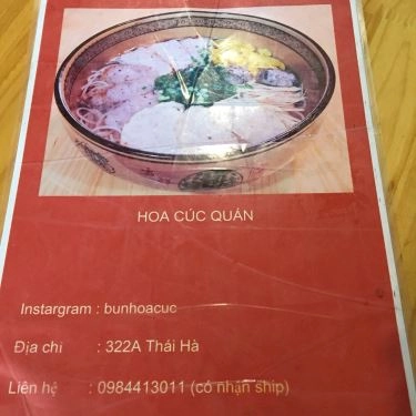 Thực đơn- Quán Ăn Hoa Cúc Quán - Bún Gia Truyền