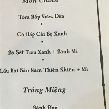 Thực đơn- Hoa Viên Bích Câu - Nhà Hàng Tiệc Cưới