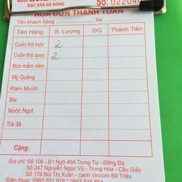 Thực đơn- Quán Ăn Hoàng Bèo - Đặc Sản Đà Nẵng - Phạm Ngọc Thạch