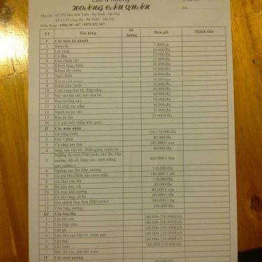 Thực đơn- Quán Ăn Hoàng Cầu Quán - Lẩu & Nướng