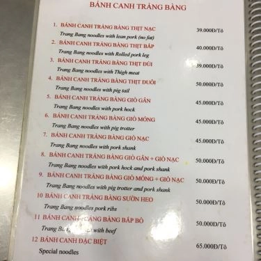 Thực đơn- Quán Ăn Hoàng Ty - Đặc Sản Trảng Bàng - Tạ Quang Bửu