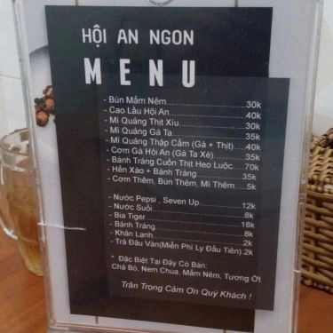 Thực đơn- Quán Ăn Hội An Ngon - Bún Mắm Nêm, Mì Quảng & Cơm Gà