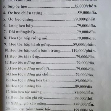 Thực đơn- Quán Ăn Hoa Ban Quán - Đặc Sản Heo Tộc
