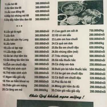 Thực đơn- Hội Quán 68 - Siêu Thị Lẩu