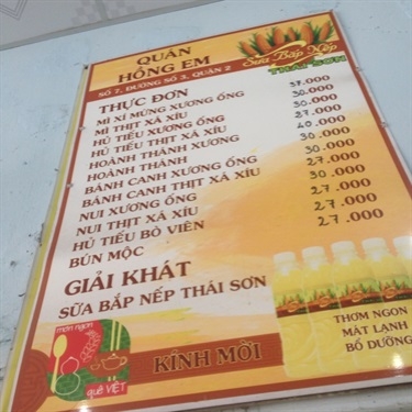 Thực đơn- Quán Ăn Hồng Em - Mì Xí Mứng