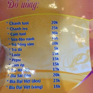 Thực đơn- Quán Ăn Hồng Kông Quán - Tô Hiến Thành