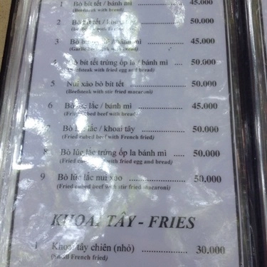 Thực đơn- Quán Ăn Hồng Phát Cafe - Không Gian Sân Vườn