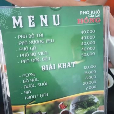 Thực đơn- Quán Ăn Hồng - Phở Khô Gia Lai