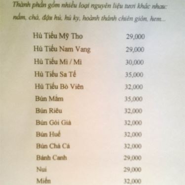 Thực đơn- Nhà Hàng Hủ Tiếu Chay Cây Đề - Diệp Minh Châu