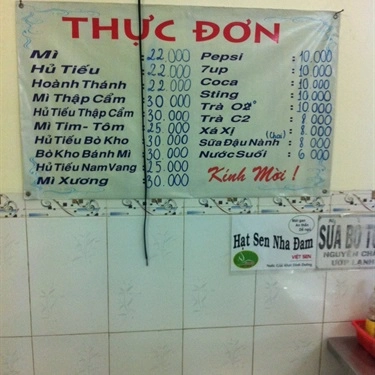 Thực đơn- Quán Ăn Hủ Tiếu Mì Tài Ký - Trương Công Định
