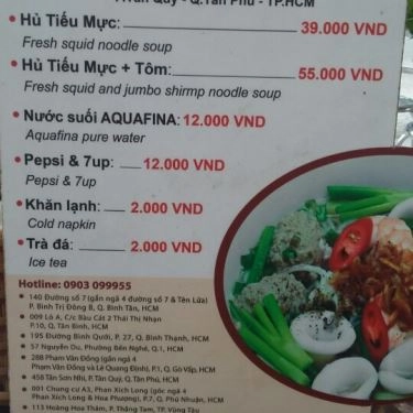 Thực đơn- Quán Ăn Hủ Tiếu Mực Ông Già Cali - Tân Sơn Nhì