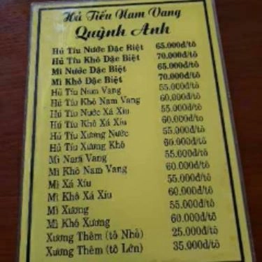 Thực đơn- Quán Ăn Hủ Tíu Nam Vang Quỳnh Anh - Lê Văn Sỹ