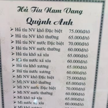 Thực đơn- Quán Ăn Hủ Tíu Nam Vang Quỳnh Anh - Lê Văn Sỹ