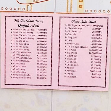 Thực đơn- Quán Ăn Hủ Tíu Nam Vang Quỳnh Anh - Lê Văn Sỹ