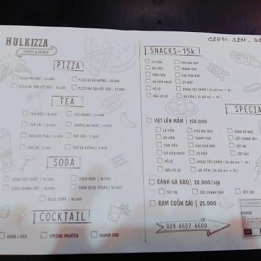 Thực đơn- Quán Ăn Hulkizza - Pizza & Bánh Mì In Town - Ngô Văn Sở